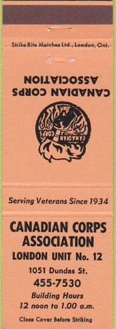 Matchbook Cover - Matchbook Cover Canadian Corps UnitLondon ON peach