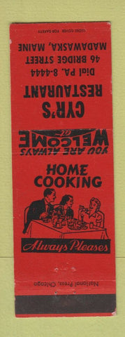 Matchbook Cover - Cyr's Restaurant Madawaska ME