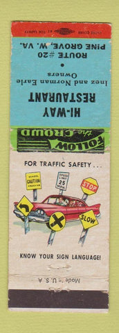 Matchbook Cover - Hi Way Restaurant Pine Grove WV WEAR