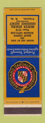 Matchbook Cover - Maryland Insurance Grady Carper Mercer Princeton WV