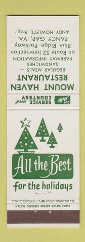 Matchbook Cover - Mount Haven Restaurant Fancy Gap VA Christmas