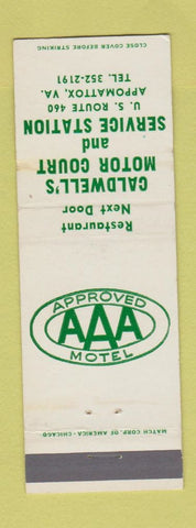 Matchbook Cover - Caldwell's Motor Court oil gas Appomattox VA WEAR