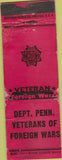 Matchbook Cover - Matchbook Cover VFW Pennsylvania PA WORN