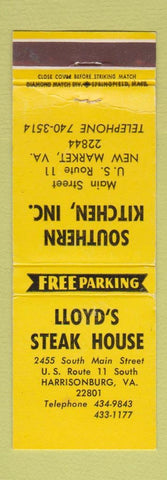 Matchbook Cover - Lloyd's Steak Southern Kitchen New Market Harrisonburg VA WEAR