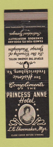 Matchbook Cover - Princess Anne Hotel Fredericksburg VA