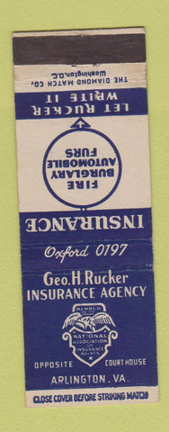 Matchbook Cover - Geo Rucker Insurance Arlington VA