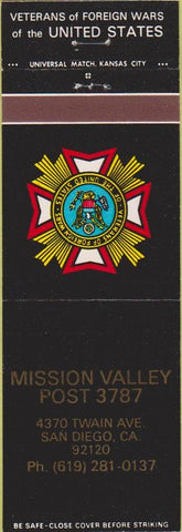 Matchbook Cover - Matchbook Cover VFW San Diego CA