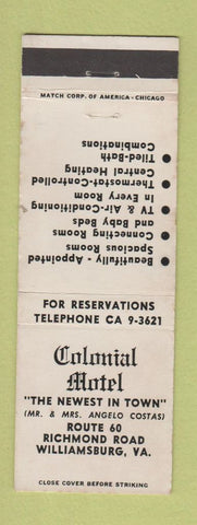 Matchbook Cover - Colonial Motel Williamsburg VA