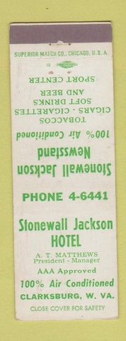 Matchbook Cover - Stonewall Jackson Hotel Clarksburg WV newsstand