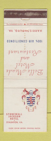 Matchbook Cover - Stonewall Jackson Hotel Staunton VA Harrisonburg WEAR