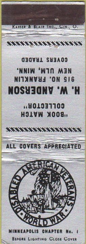 Matchbook Cover - Matchbook Cover VFW New Ulm MN match collector