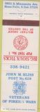 Matchbook Cover - Matchbook Cover VFW Sioux Falls SD