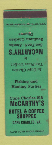 Matchbook Cover - McCarthy's Hotel Coffee Shoppee Cape Charles VA