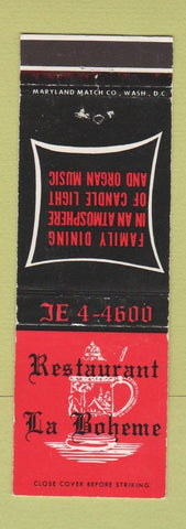 Matchbook Cover - Restaurant La Bohema Falls Church VA