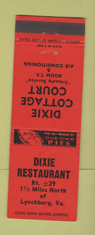 Matchbook Cover - Dixie Restaurant Cottage Court Lynchburg VA