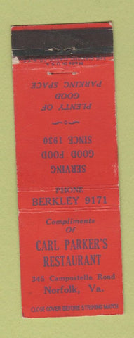 Matchbook Cover - Carl Parker's Restaurant Norfolk VA WEAR