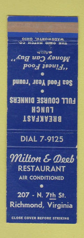 Matchbook Cover - Milton and Deeb Restaurant Richmond VA WEAR