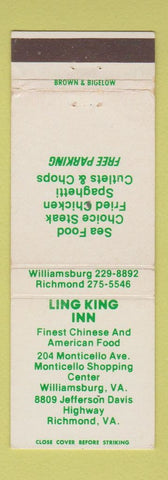 Matchbook Cover - Ling King Inn Richmond Williamsburg VA WEAR