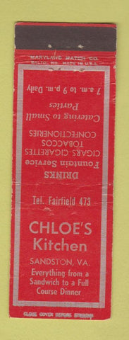 Matchbook Cover - Chloe's Kitchen Sandston VA