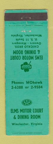 Matchbook Cover - Elms Motor Court restaurant Winchester VA WEAR