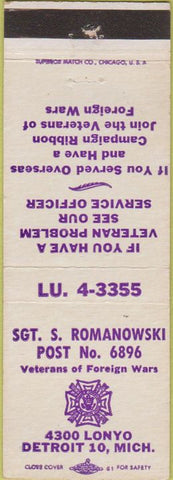 Matchbook Cover - Matchbook Cover VFW Detroit MI
