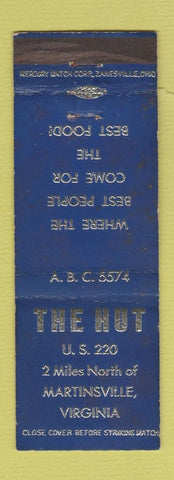 Matchbook Cover - The Hut Martinsville VA restaurant WORN BLUE
