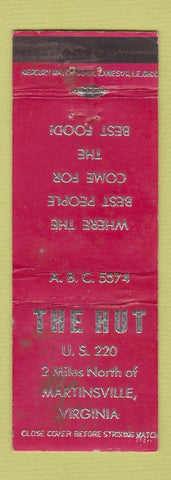 Matchbook Cover - The Hut Martinsville VA restaurant POOR RED