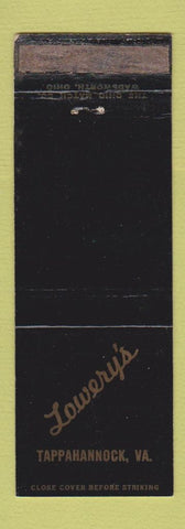 Matchbook Cover - Lowery's Tappahannock VA POOR STRIKER