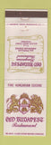 Matchbook Cover - Old Budapest Restaurant Hungarian Fairfax VA