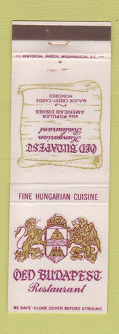 Matchbook Cover - Old Budapest Restaurant Hungarian Fairfax VA