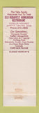 Matchbook Cover - Old Budapest Restaurant Hungarian Fairfax VA