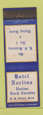 Matchbook Cover - Hotel Norlins Norlina NC