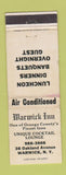 Matchbook Cover - Warwick Inn Warwick NY WORN