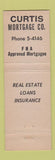 Matchbook Cover - Curtis Mortgage Real Estate Loans