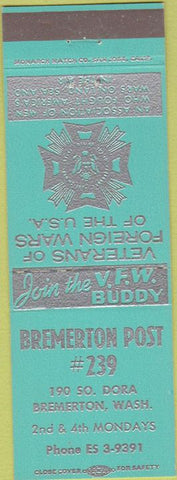 Matchbook Cover - Matchbook Cover VFW Bremerton WA teal