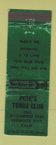 Matchbook Cover - Pete's Tonga Club Redwood City CA WORN