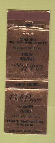 Matchbook Cover - Chili Pepper Spanish Foods Phoenix AZ