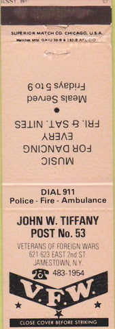 Matchbook Cover - Matchbook Cover VFW Jamestown NY peach