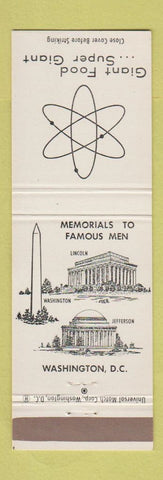 Matchbook Cover - Giant Food Grocery Washington DC Memorials
