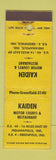 Matchbook Cover - Kaiden Motor Courts Restaurant Greenfield IN WEAR