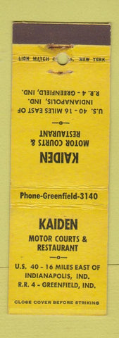 Matchbook Cover - Kaiden Motor Courts Restaurant Greenfield IN WEAR