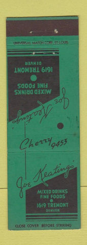 Matchbook Cover - Joe Keatings' Restaurant Denver Colorado