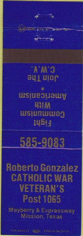 Matchbook Cover - Matchbook Cover Catholic War Veteran's Mission TX