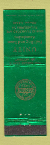 Matchbook Cover - Unity Building and Loan Philadelphia PA WEAR