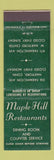 Matchbook Cover - Maple Hill Restaurants Hartford CT