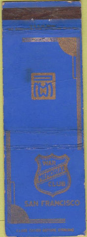 Matchbook Cover - Matchbook Cover War Memorial ClubSan Francisco CA
