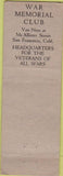 Matchbook Cover - Matchbook Cover War Memorial ClubSan Francisco CA