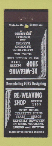 Matchbook Cover - Re Weaving Shop Mobile AL clothing repair