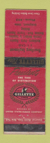 Matchbook Cover - Gillette Tires Heartburg Case Tractors Craigmont ID WORN