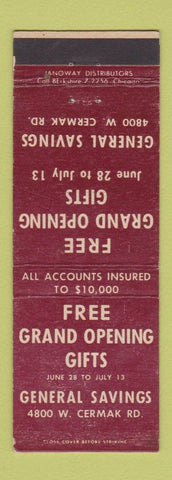 Matchbook Cover - General Savings Chicago IL Grand Opeining